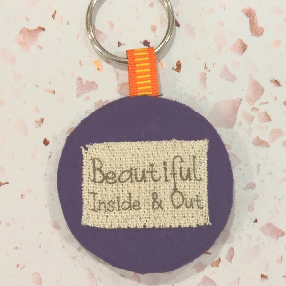 Beautiful Inside & Out Handcrafted Medallion Key Fob Felt Sequins Beads | New #1